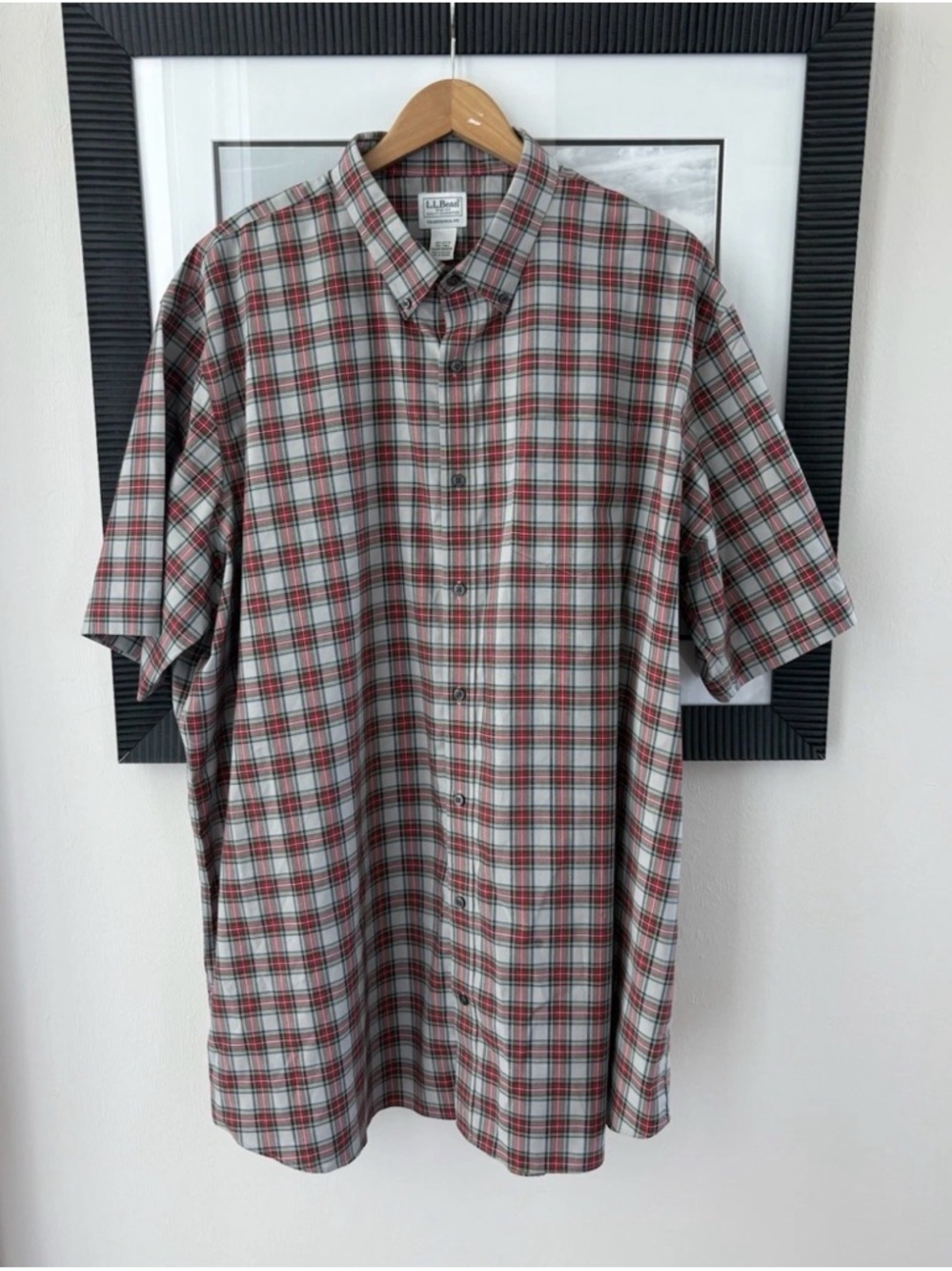 L.L. Bean Plaid Button Down Shirt XXL Tall Mens Cotton Short Sleeve